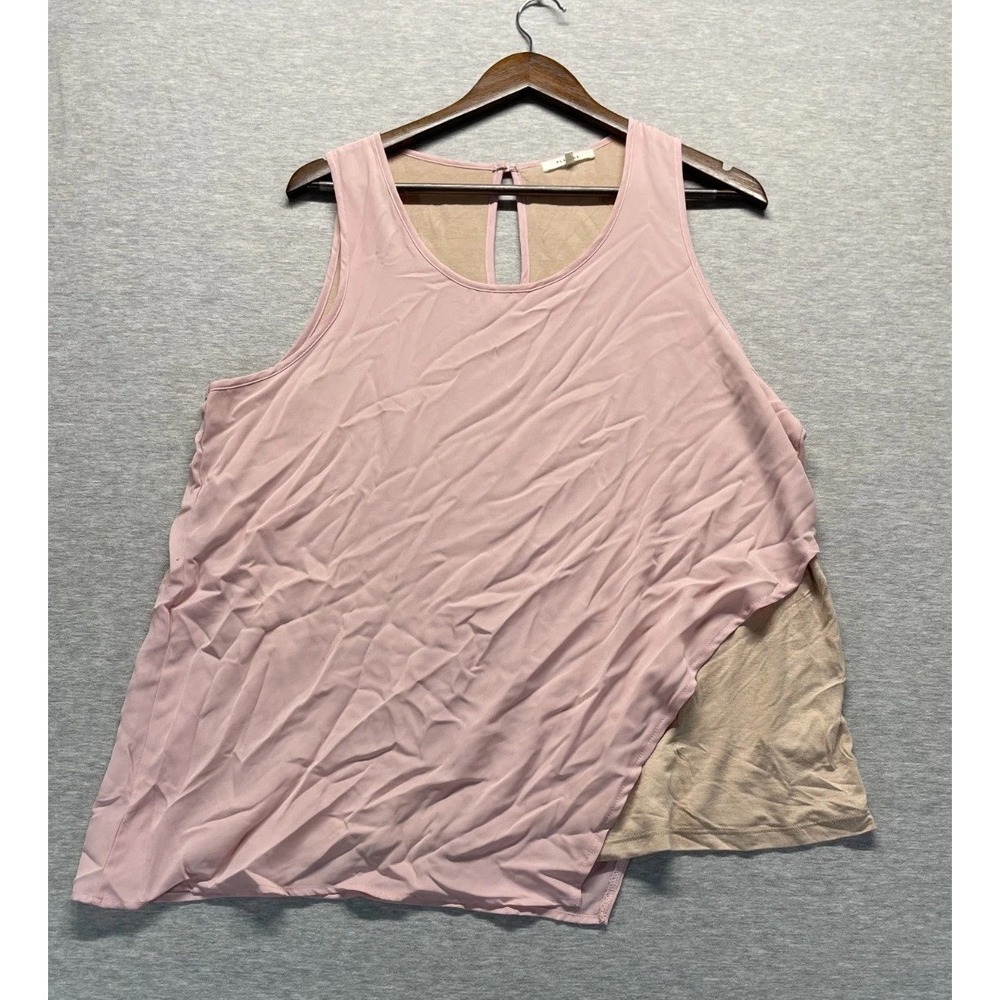 Pleione Layered Tank Top Women Large Pink Sleeveless Asymmetric Hem Keyhole Back